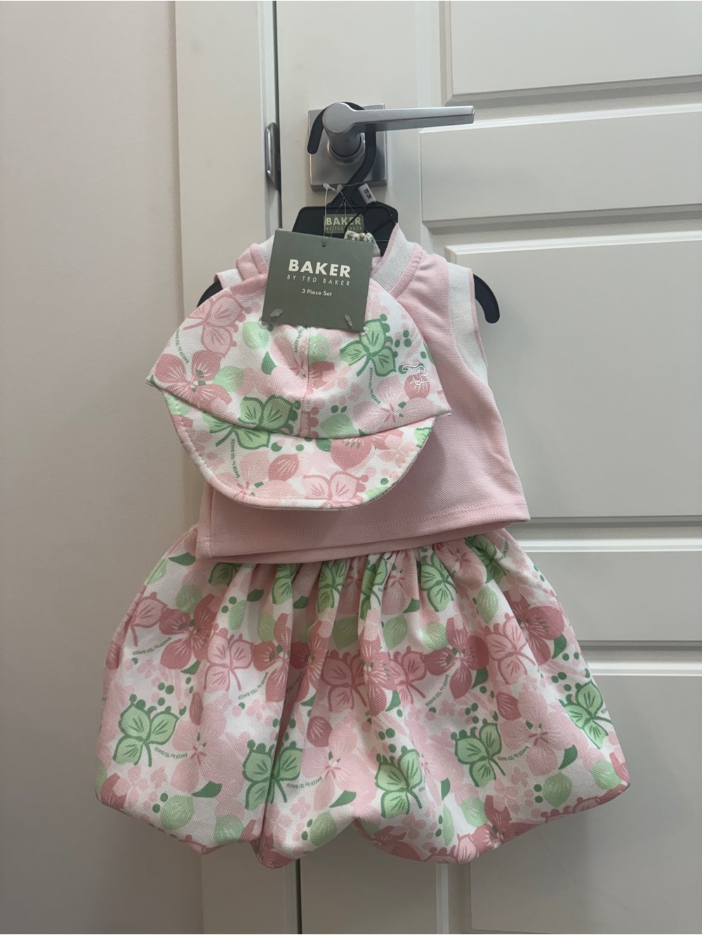 Baker by Ted Baker Pink & Green Floral Dress with Matching Hat